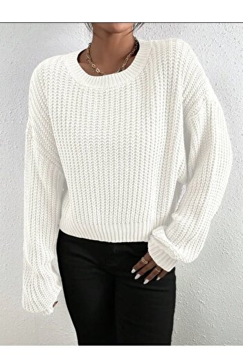Gloksinya Butik Women's Black Thessaloniki Knit Oversize Crop Sweater