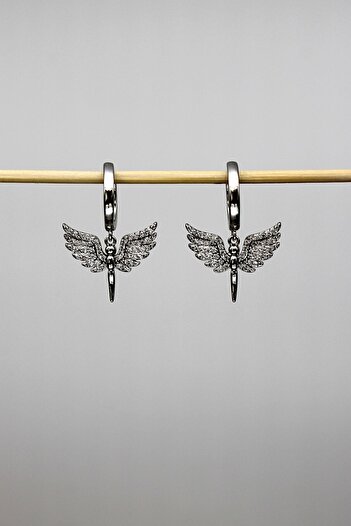 Nenya Vip Steel Stone Detailed Angel Earrings