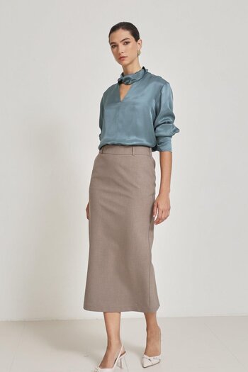 Setre Mink Full Mold Midi Length Pencil Skirt