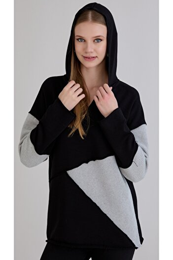 Sortie Pis Stitched Knitwear Garnished Hooded Sweatshirt
