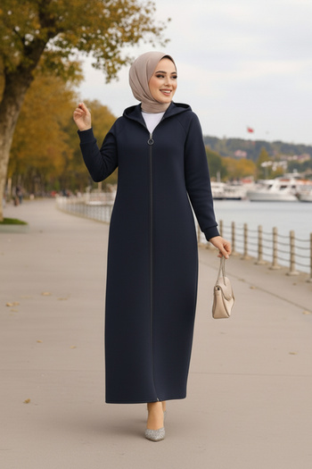 Neva Style Navy Blue Hooded Hijab Cap - 72231L