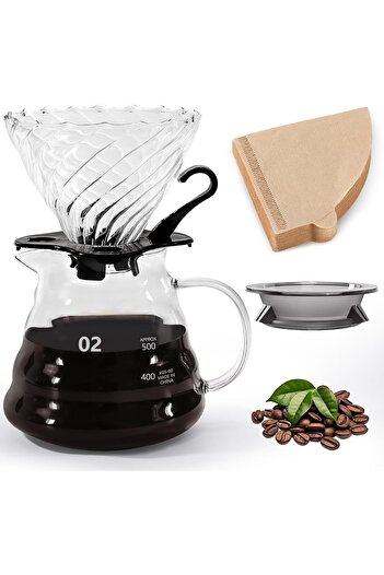 fulina Coffee Server Heat Resistant Glass Plastic Rack Coffee Dripper 600ml Graduated for 2-4 People Coffee