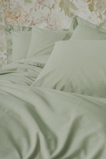Cotton Box Plain Double Duvet Cover Set Plain Sage