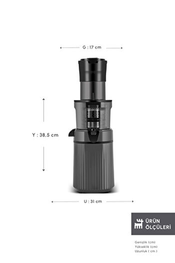 Karaca Fresh Press Slow Juicer Slow Squeeze Solid Fruit Extractor Anthracite