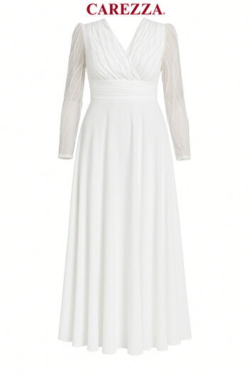 CAREZZA Miren - Tulle Sleeves Draped Evening Dress