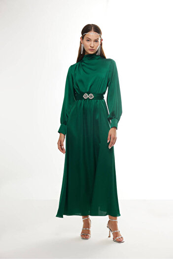 BE BLUE GREEN STONE SATIN DRESS