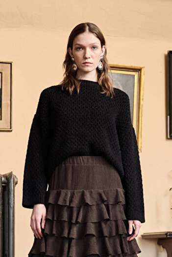 BE BLUE Black Cooked Knitted Sweater