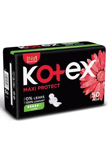 Kotex فوط صحية سميكة ماكسي بروتيكت من كوتكس، فوط صحية كبيرة الحجم بأجنحة، 50 فوطة صحية