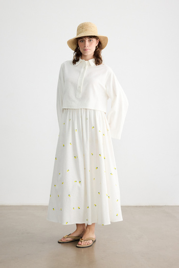 BE BLUE Limon Embroidered Cotton Linen Skirt