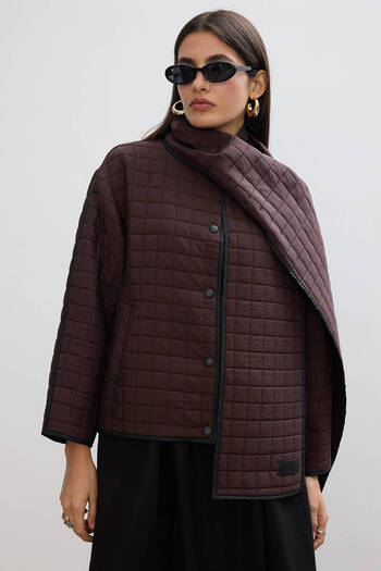 BE BLUE Black Coffee Quilted Scarf Coat