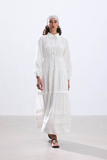 BE BLUE Ekru Ribbed Modal Dress