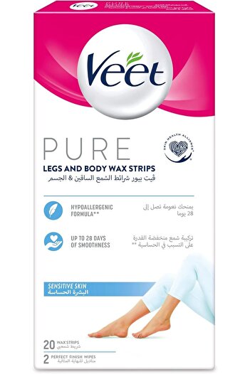 Veet Pure Legs & Body Wax Strips For Sensitive Skin – 20 Wax Strips