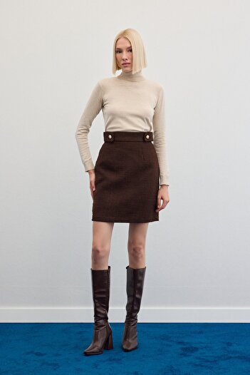 Sateen Μίνι Φούστα Tweed - Καφέ