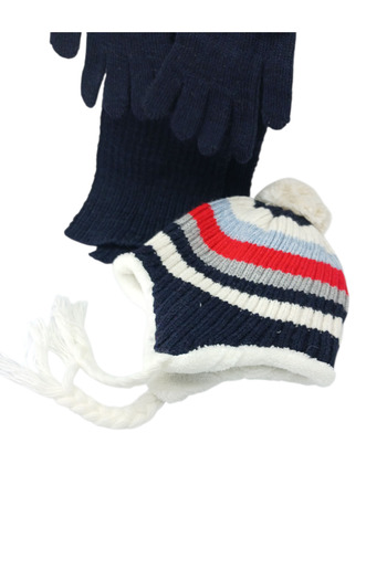Mustran Children's Scarf, Beanie, Gloves Set of 3 Unisex Waiter Pom-Pom Furry Drawstring Knitwear Winter Gift