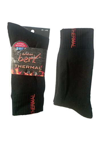 Esinti Men's Socks Thermal Socks Long Socks Towel Black Patterned 2 Pieces Socks (41-45)