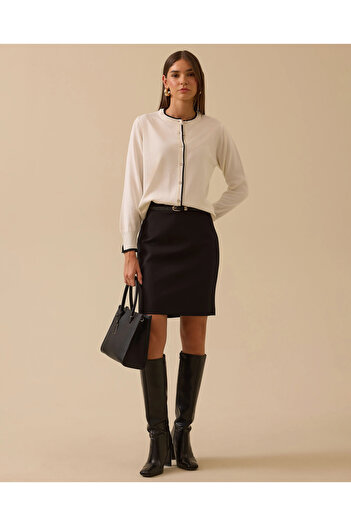 SEÇİL Buttoned Knit Cardigan with Piping Detail