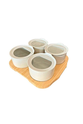 NEOFLAM Fika One 4-Piece Breakfast Set and Tray White – Ceramic Body, Glass Lid