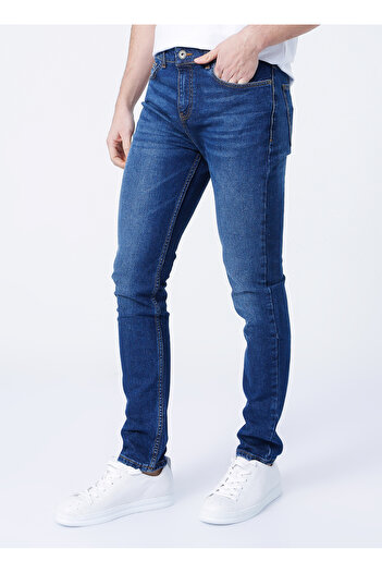 Fabrika 5158 Düşük Bel Slim Fit Düz Koyu Mavi Erkek Denim Pantolon
