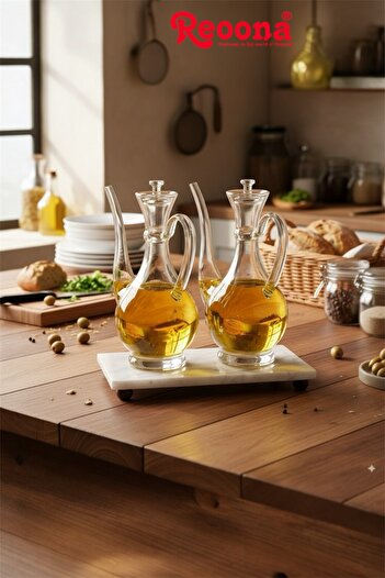Reoona Borosilicate Glass Glorry Oil Container with Marble Stand 700 Ml+700 ml