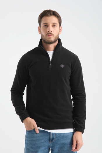 Shooter Sportswear Ανδρικό χειμερινό φλις φούτερ με μισό φερμουάρ Standard Fit Μαύρο