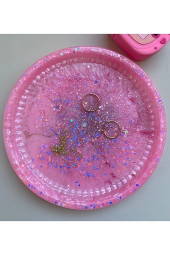 Phellos Mini Cup Tray, Pink Glitter Epoxy Decorative Tray & Jewelry Plate – Presentation Tray Object a