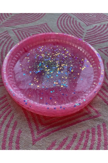 Phellos Mini Cup Tray, Pink Glitter Epoxy Decorative Tray & Jewelry Plate – Presentation Tray Object a