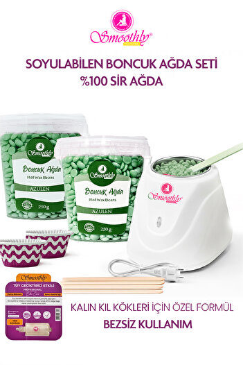Smoothly Azulen Soyulabilen Boncuk Ağda Seti 500gram, Büyük Ağda Isıtıcı Makine,etkili Ağda Losyonu
