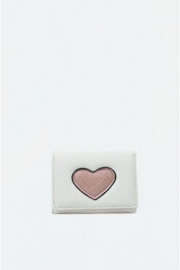 Mazel Design 7169 Genuine Leather Heart Detailed Mini Imported Women's Wallet White