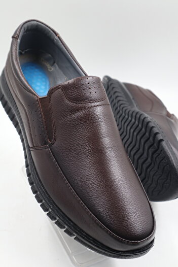 nazenintasarımlar Men's Brown Orthopedic Inner and Outer Complete Leather Gel Ultra Comfortable Casual Shoes