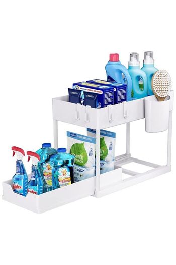 fulina 2 Tier Under Sink Organizers and Storage,Pull Out Sliding Drawer,Multi-purpose Kitchen Organizer