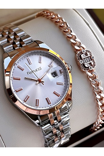 Ferrucci Rlx Vintage Retro Model Takvimli Renk Atmaz Kordon 30 Mt Suya Dayanıklı Kadın Kol Saati