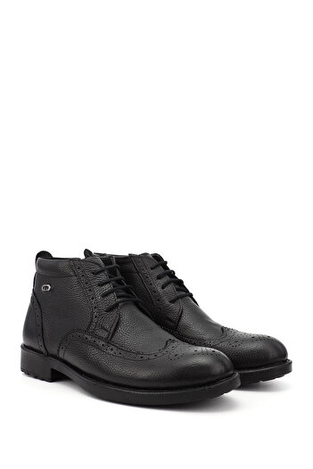 GÖNDERİ(R) Black Floater Genuine Leather Round Toe Rubber Sole Lace Up Zipper Casual Men's Boots 01211