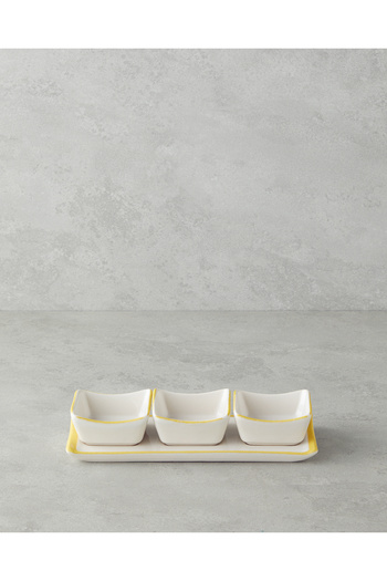English Home Sunny Ceramic 3 Compartment Breakfast Set 4 Pieces Yellow