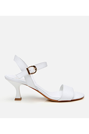 Hotiç Women's Leather White Belted Heeled Sandals