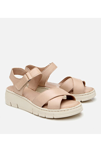 Hotiç Women's Leather Beige Adjustable Comfort Sandals