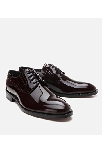 Hotiç Men's Patent Leather Burgundy Stylish Classic Shoes