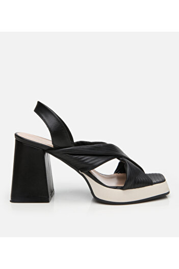 Hotiç Women's Leather Black Thick Heeled Sandals