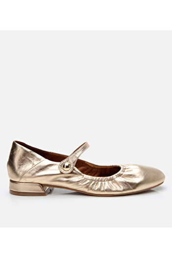 Hotiç Women's Leather Gold Mary Jane Buckle Ballerinas