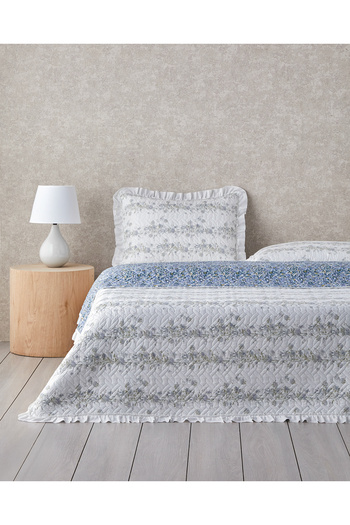 English Home Blossom Stripe Multi-Purpose King Size Bedspread Set 240X220 cm Blue