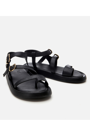 Hotiç Women's Black Yaya Flat Sandals with Adjustable Belt