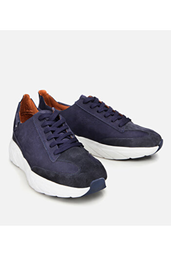 Hotiç Men's Nubuck Leather Navy Blue Ultra Light Sole Sports Shoes
