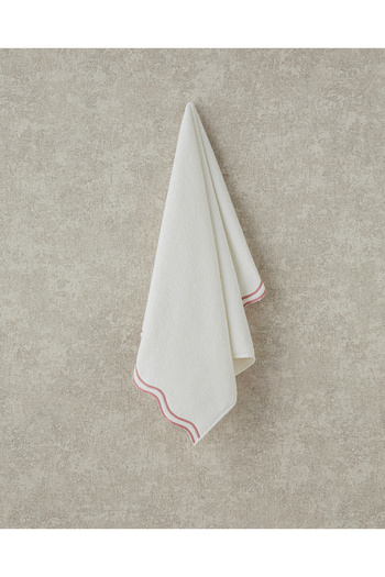 English Home Retro Waves Cotton Embroidered Face Towel Ecru - Pink