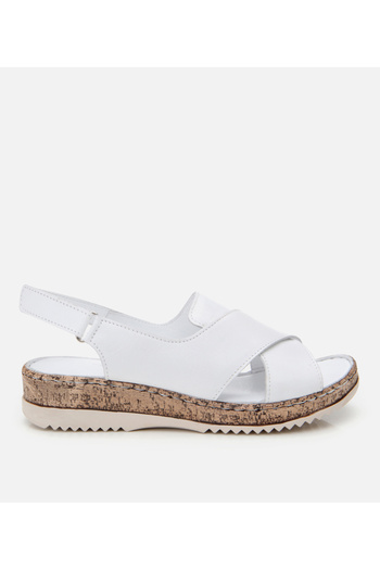 Hotiç Women's Leather White Adjustable Comfort Sandals