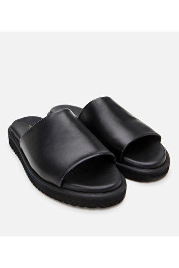 Hotiç Men's Leather Black Ultra Light Sole Slippers