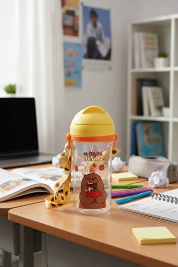 Miniso We Bare Bears Lisanslı Taşıma Askılı Suluk (400ml) - Boz Ayı