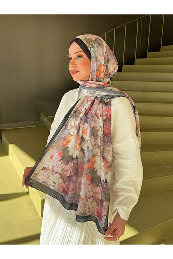 Mira İpek Patterned Bamboo Shawl Tok Duran Women's Shawl Black