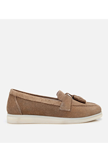 Hotiç Women's Suede Leather Mink Tasseled Casual Loafer