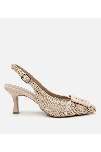 Hotiç Women's Beige Patterned Open Back Heeled Shoes