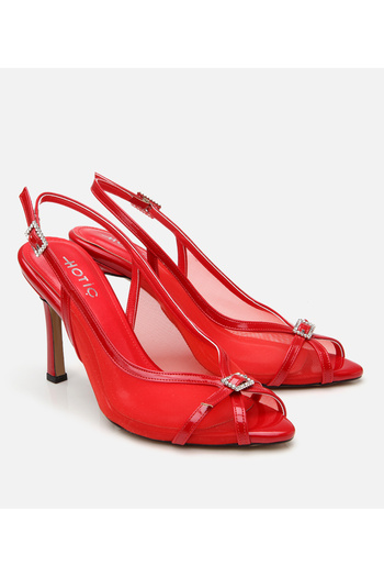 Hotiç Women's Red Transparent Detailed Heeled Sandals