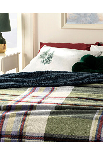 English Home Glen Sherpa Double Blanket Blue - Green